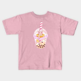 Kawaii Bubble Tea with Cute Bear Moon and Stars Kids T-Shirt